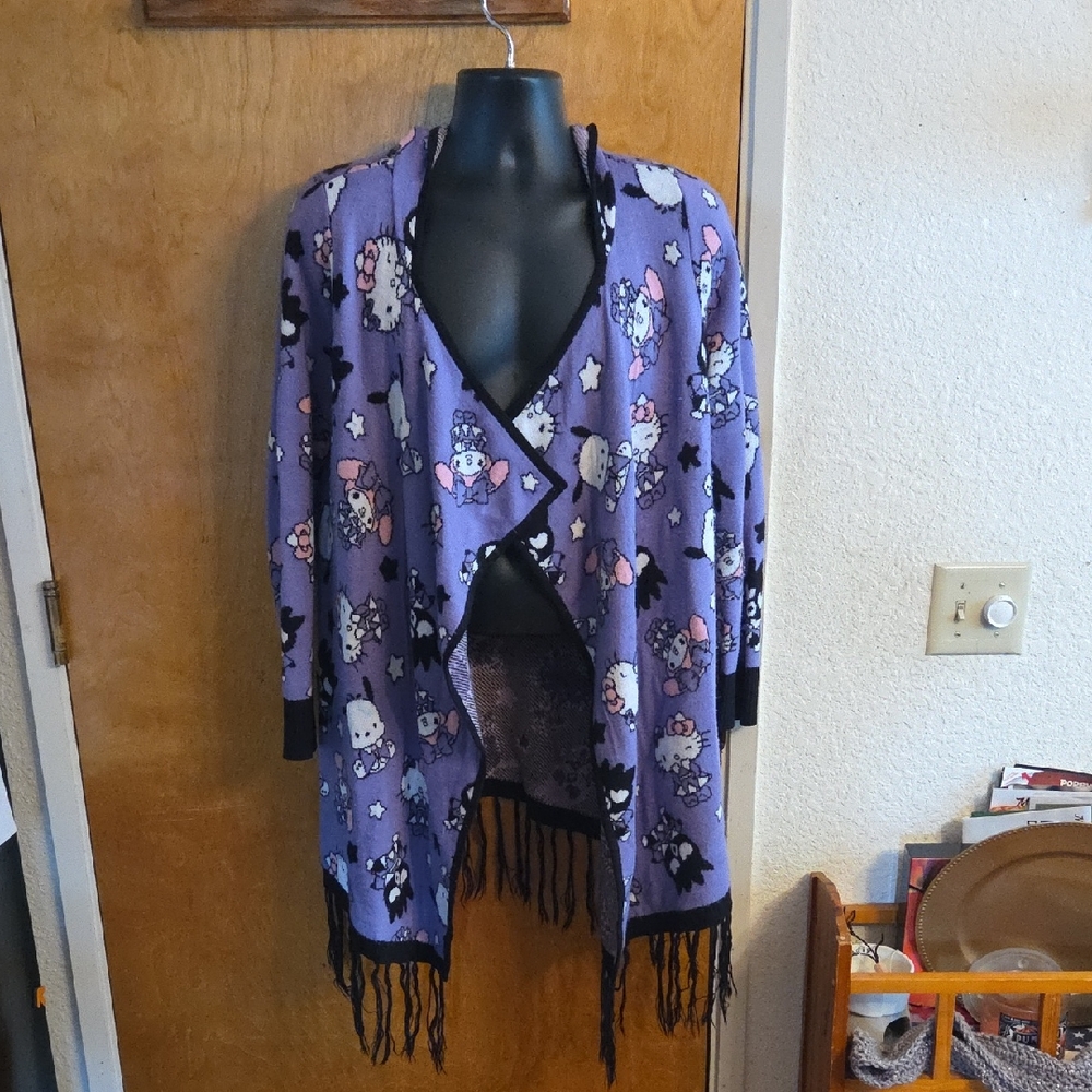 Hello Kitty And Friends Magic Card Hooded Open Knit Cardigan Size Large